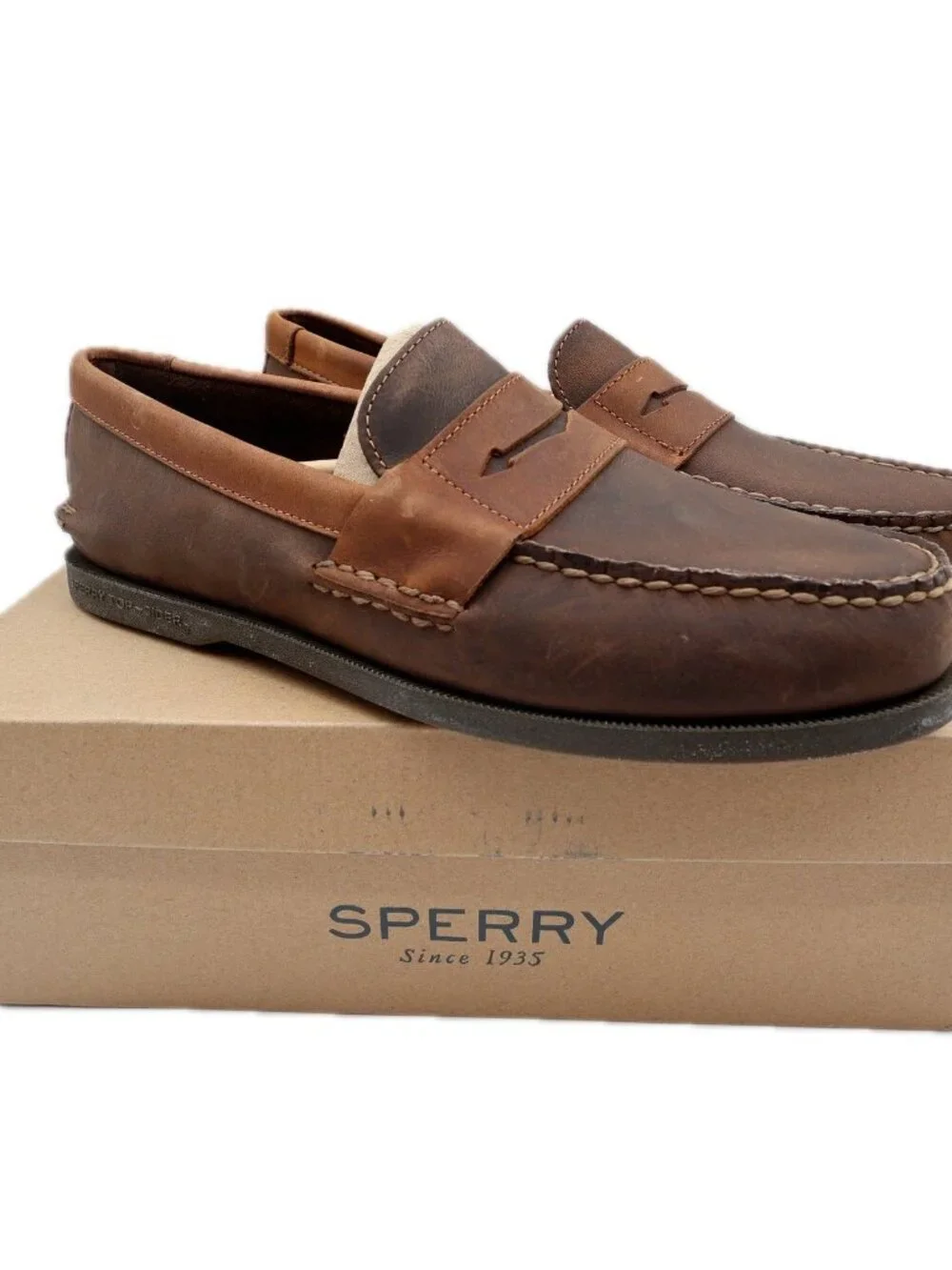 Sperry A/O Penny Loafers Mens 10.5 Brown Leather Slip On Boat Shoes